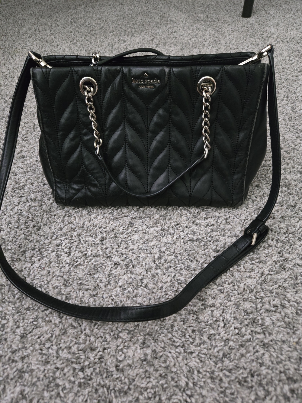 kate spade Black Quilted Leather Shoulder Bag with Chain Accents